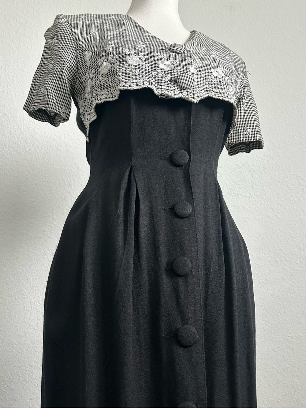 Vintage Button Down Gingham Tie Back Maxi Dress 80s 90s Brioche